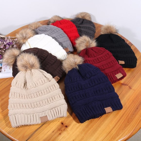 BRAND NEW -Knitted Beanie With Pom Pom Hat (2) beanies - Picture 1 of 8